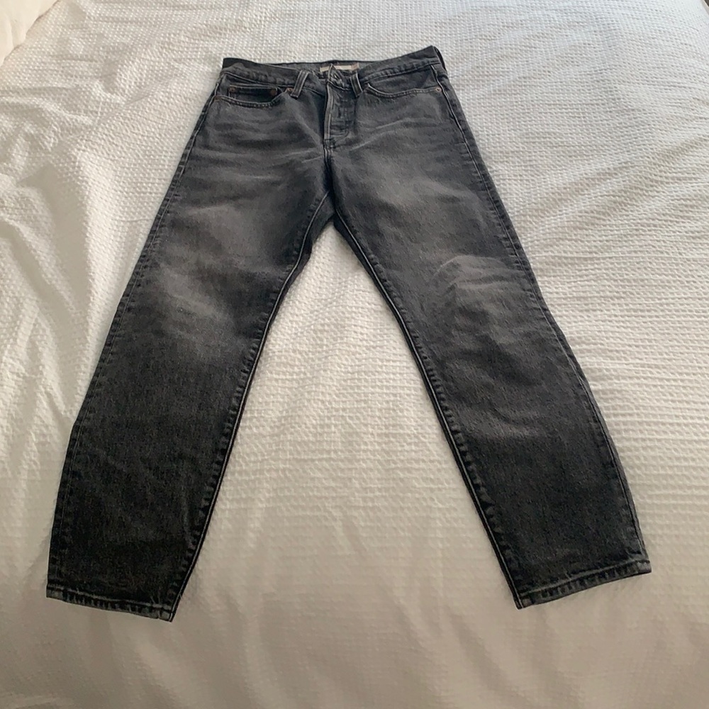 Washed black straight cute jeans